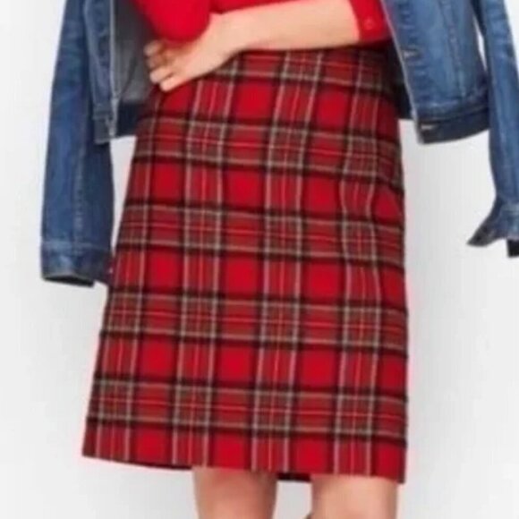 Talbots Red Metallic Plaid Pencil Skirt 16P Petite Wool Blend - Picture 1 of 10